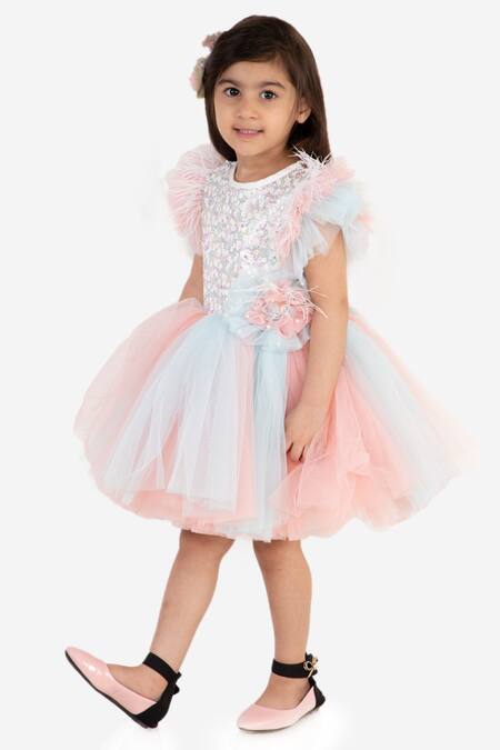 Buy_Miakki_White Net, Satin Sequins, Pearls Work Ruffle Dress _Online_at_Aza_Fashions