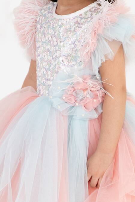 Shop_Miakki_White Net, Satin Sequins, Pearls Work Ruffle Dress _Online_at_Aza_Fashions