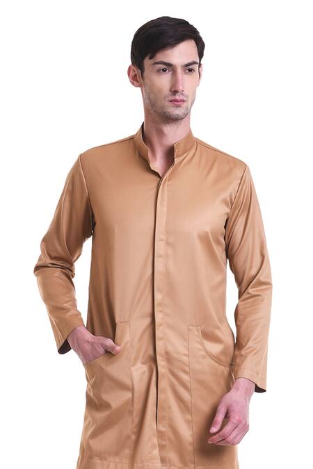 Buy_Saksham & Neharicka_Brown Cotton Suitings Plain Kurta And Pant Set_Online_at_Aza_Fashions