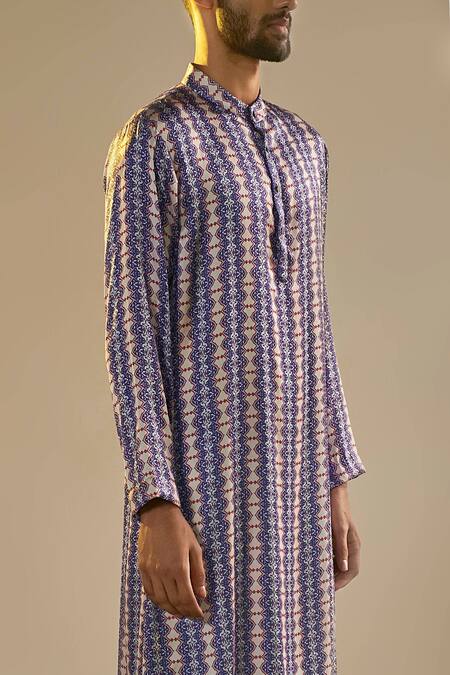 Buy_Saksham & Neharicka_Blue Satin Printed Kurta_Online_at_Aza_Fashions