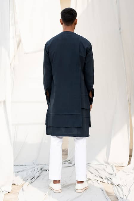 Shop Antar Agni Blue Handloom Cotton Handwoven Kurta at Aza Fashions Shop_Antar Agni_Blue Handloom Cotton Handwoven Kurta _at_Aza_Fashions