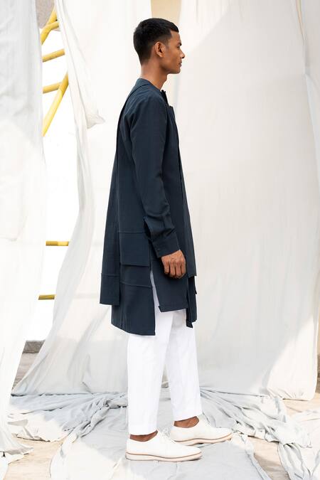 Antar Agni Blue Handloom Cotton Handwoven Kurta Online at Aza Fashions Antar Agni_Blue Handloom Cotton Handwoven Kurta _Online_at_Aza_Fashions