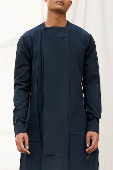 Buy Antar Agni Blue Handloom Cotton Handwoven Kurta Online at Aza Fashions Buy_Antar Agni_Blue Handloom Cotton Handwoven Kurta _Online_at_Aza_Fashions