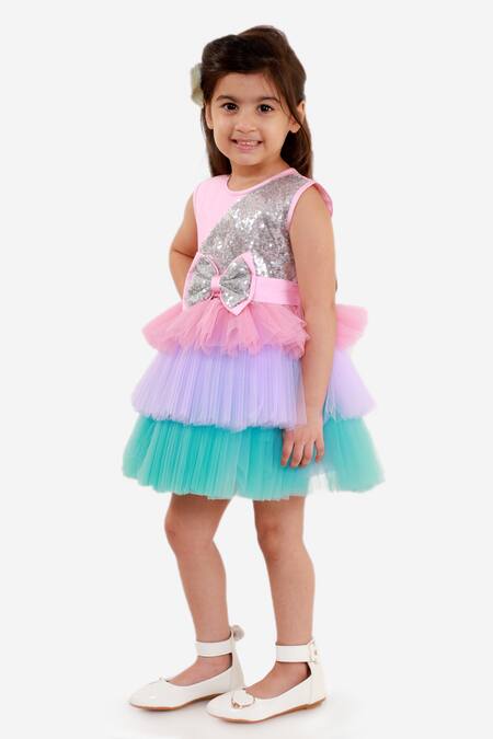 Buy_Miakki_Pink Net, Satin Sequins Work Ruffle Dress _Online_at_Aza_Fashions