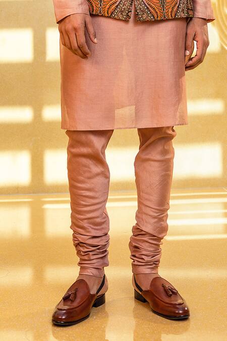 Kalista_Beige Bundi Natural , Kurta And Churidar Chanderi Aariz Printed & Set _at_Aza_Fashions