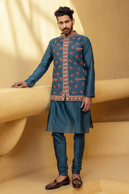 Kalista Blue Bundi Natural , Kurta And Churidar Chanderi Farhan Printed & Set Online at Aza Fashions Kalista_Blue Bundi Natural , Kurta And Churidar Chanderi Farhan Printed & Set _Online_at_Aza_Fashions