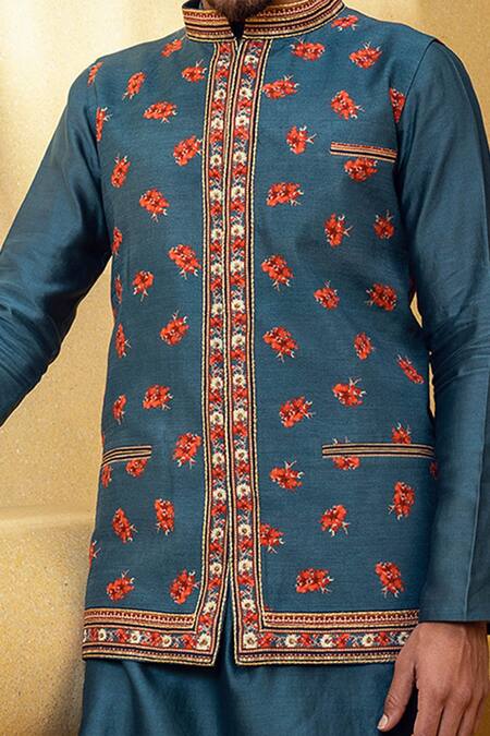 Shop Kalista Blue Bundi Natural , Kurta And Churidar Chanderi Farhan Printed & Set Online at Aza Fashions Shop_Kalista_Blue Bundi Natural , Kurta And Churidar Chanderi Farhan Printed & Set _Online_at_Aza_Fashions