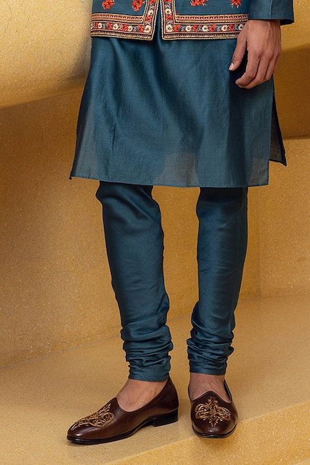 Kalista Blue Bundi Natural , Kurta And Churidar Chanderi Farhan Printed & Set at Aza Fashions Kalista_Blue Bundi Natural , Kurta And Churidar Chanderi Farhan Printed & Set _at_Aza_Fashions