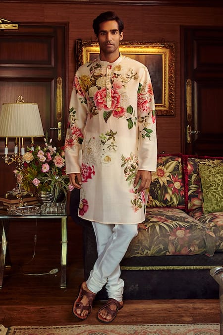 Kalista Pink Chanderi Printed Floral Ishir Kurta Set