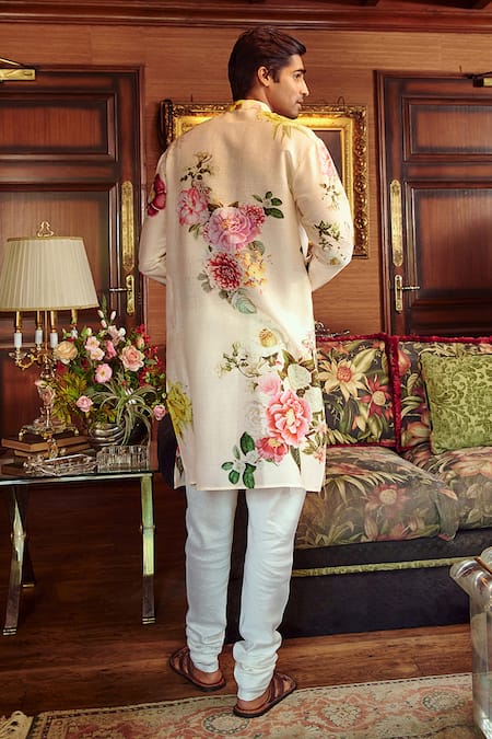 Shop Kalista Pink Chanderi Floral Ishir Print Kurta Set at Aza Fashions Shop_Kalista_Pink Chanderi Floral Ishir Print Kurta Set _at_Aza_Fashions