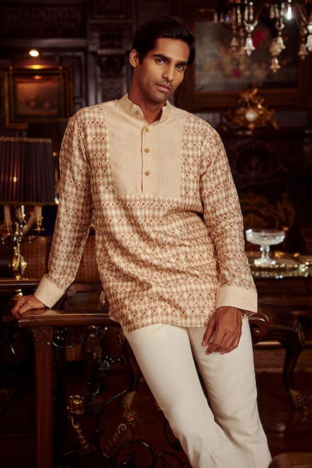 Buy_Kalista_Pink Chanderi Geometric Ayaan Kurta Set _Online_at_Aza_Fashions