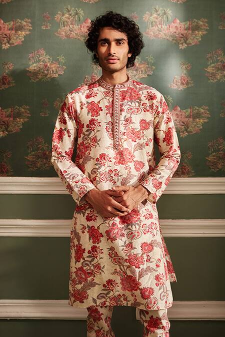 Kalista_Ivory Chanderi Chintz Adwait Print Kurta Set _Online_at_Aza_Fashions