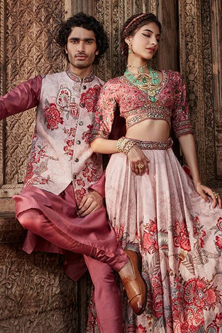 Kalista_Ivory Bundi Raw Silk, Kurta And Churidar Chanderi Chintz Shray Print & Set _Online_at_Aza_Fashions