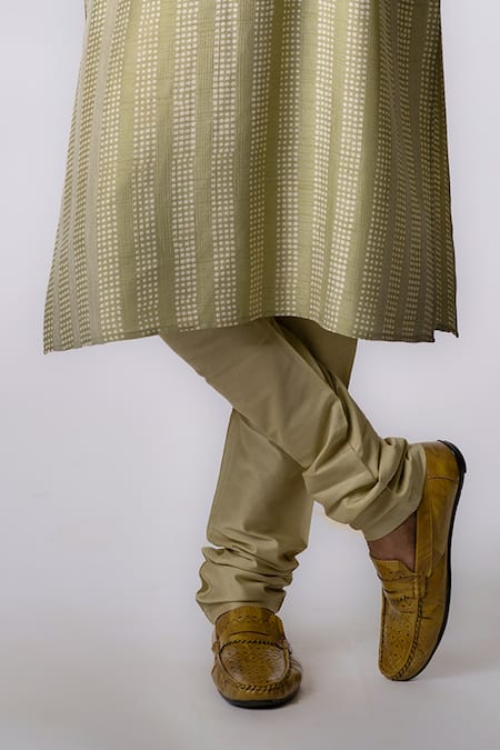 Shop Krishna Mehta Green Tussar Embroidered Polka Dot Print Kurta Set Online at Aza Fashions Shop_Krishna Mehta_Green Tussar Embroidered Polka Dot Print Kurta Set _Online_at_Aza_Fashions