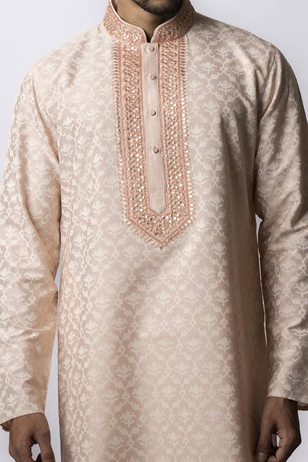 Buy_Krishna Mehta_Pink Viscose Cotton Floral, Gota Work, Zardozi Print Kurta Set _Online_at_Aza_Fashions