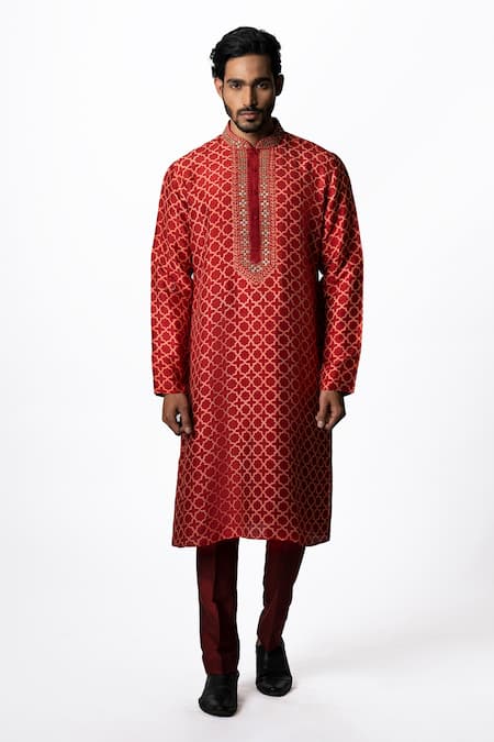 Krishna Mehta Tussar Geometric Print Kurta Set 