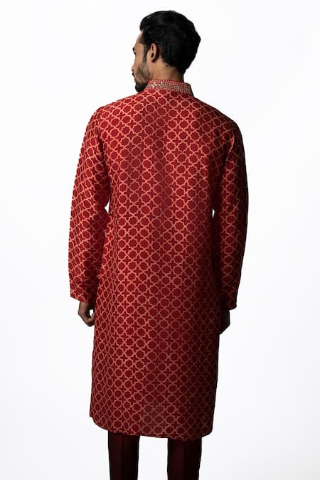 Krishna Mehta Tussar Geometric Print Kurta Set 