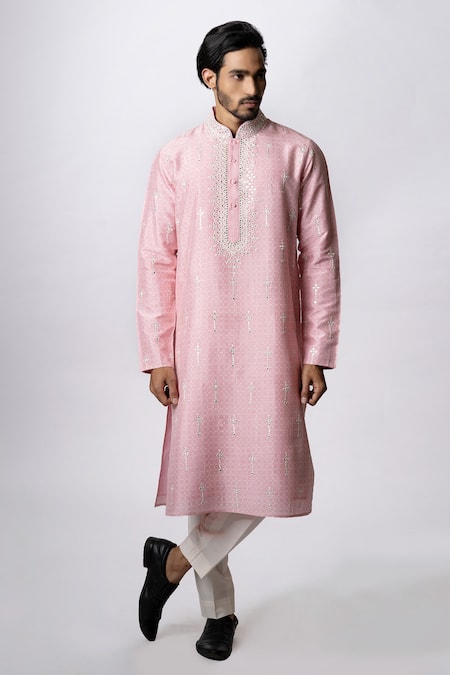 Krishna Mehta Tussar Geometric Print Kurta Set 