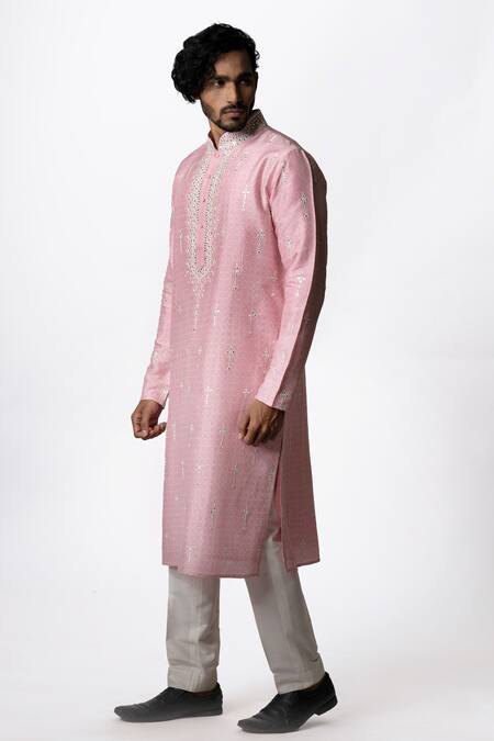 Buy Krishna Mehta Pink Tussar Geometric, Mirror Print Kurta Set Online at Aza Fashions Buy_Krishna Mehta_Pink Tussar Geometric, Mirror Print Kurta Set _Online_at_Aza_Fashions