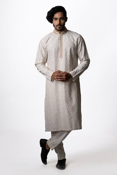 Krishna Mehta Chanderi Floral Embroidered Kurta Set 