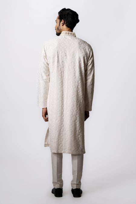 Krishna Mehta Chanderi Floral Embroidered Kurta Set 