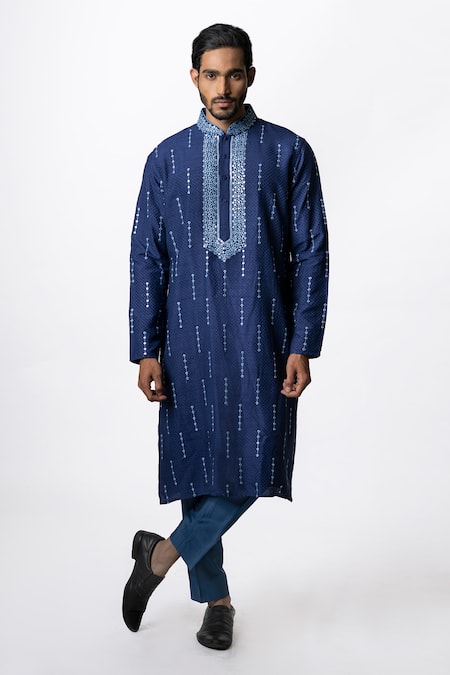 Krishna Mehta Tussar Checkered Print Kurta Set 