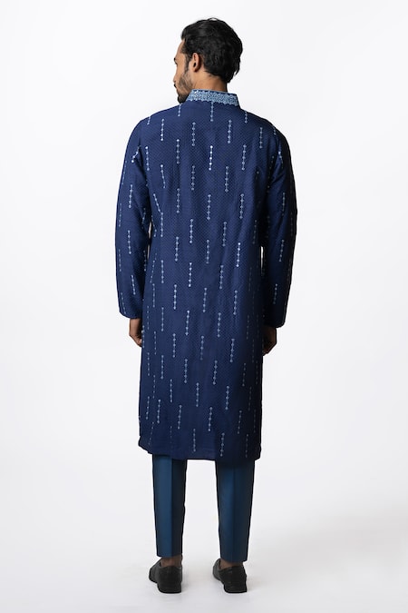 Krishna Mehta Tussar Checkered Print Kurta Set 