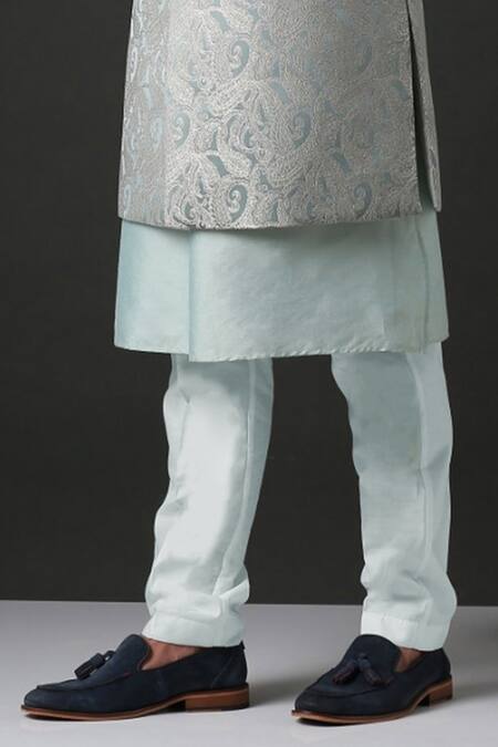 Buy_Minaki_Blue Polyester Silk Printed Bundi And Kurta Set _Online_at_Aza_Fashions