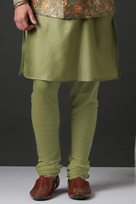 Shop Minaki Green Polyester Silk Printed Bundi And Kurta Set at Aza Fashions Shop_Minaki_Green Polyester Silk Printed Bundi And Kurta Set _at_Aza_Fashions