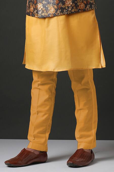 Minaki_Yellow Polyester Silk Printed Bundi And Kurta Set _Online_at_Aza_Fashions