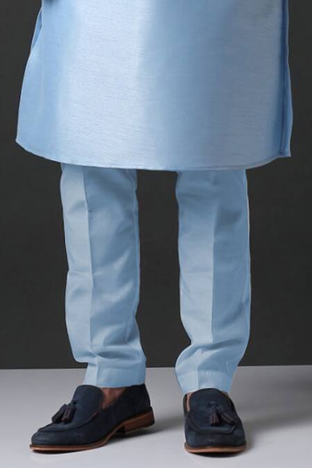 Minaki_Blue Polyester Silk Embroidered Bundi And Kurta Set _Online_at_Aza_Fashions