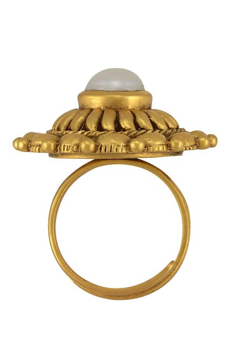 Tribe Amrapali Gold Plated Pearl Floral Stone Ring Online at Aza Fashions Tribe Amrapali_Gold Plated Pearl Floral Stone Ring _Online_at_Aza_Fashions