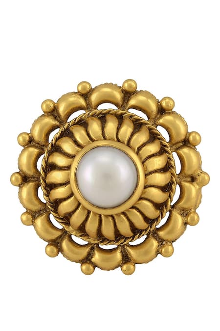 Buy Tribe Amrapali Gold Plated Pearl Floral Stone Ring Online at Aza Fashions Buy_Tribe Amrapali_Gold Plated Pearl Floral Stone Ring _Online_at_Aza_Fashions