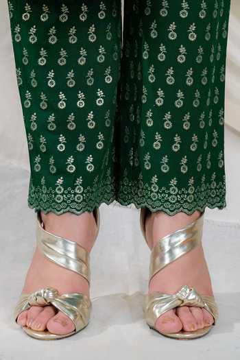 Mool Organic_Green Antimicrobial Sustainable Modal Shama Embroidered Kurta Set_at_Aza_Fashions
