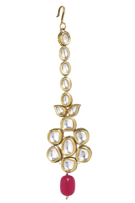 Shop_Minaki_Gold Plated Stones, Zari Kundan Drop Choker Set _Online_at_Aza_Fashions