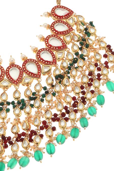 MINAKI_Gold Plated Kundan Meenakari Necklace Set_at_Aza_Fashions