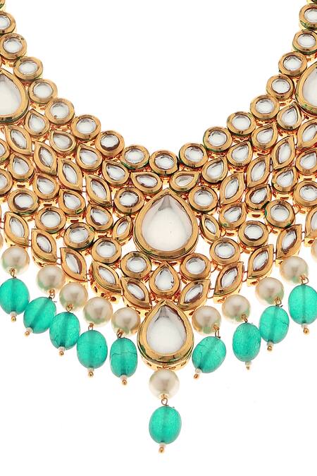 Shop_Minaki_Gold Plated Diamonds, Pearls Kundan Necklace Set _Online_at_Aza_Fashions