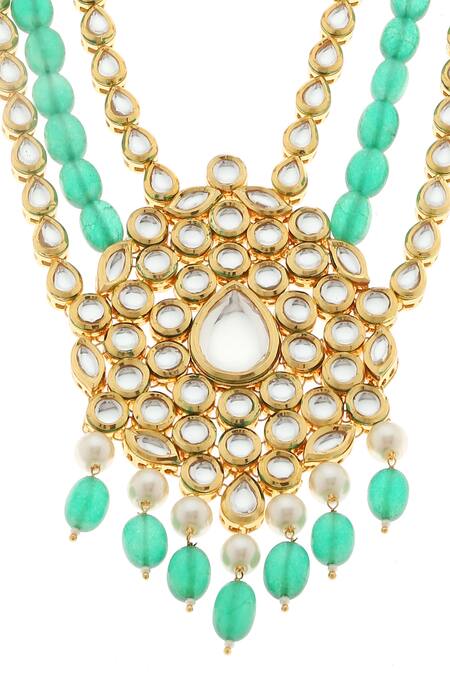 Shop_Minaki_Gold Plated Pearls, Beads Kundan Choker And Necklace Set _Online_at_Aza_Fashions