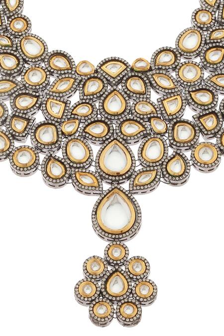 Shop Minaki Gold Plated Crystals, Diamonds Kundan Necklace Set Online at Aza Fashions Shop_Minaki_Gold Plated Crystals, Diamonds Kundan Necklace Set _Online_at_Aza_Fashions