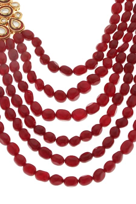 Buy_Minaki_Gold Plated Beads, Diamonds Layered Beaded Necklace Set _Online_at_Aza_Fashions