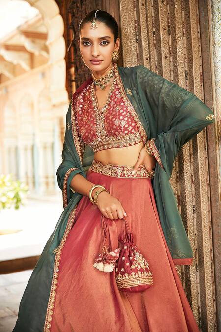 Matsya_Orange The Fortress Tissue Lehenga Set_Online_at_Aza_Fashions