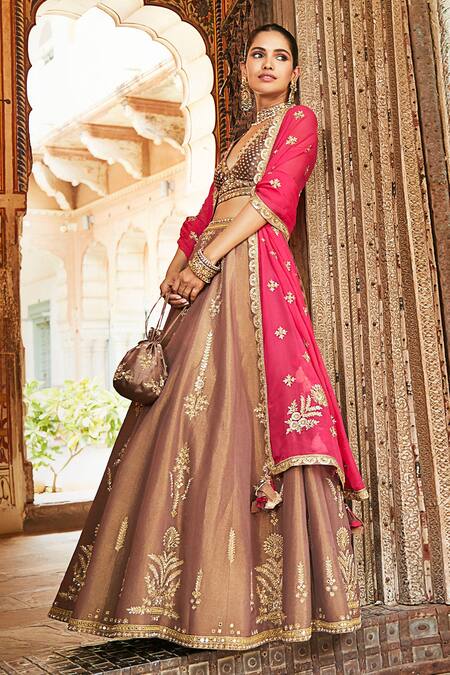 Matsya_Green Tissue Mughal Florals, The Heritage Aurum Embroidered Bridal Lehenga Set_Online_at_Aza_Fashions