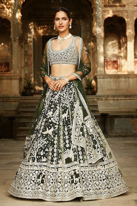 Buy Black Silk Organza Embroidered Glass Lehenga Set With Overlay Jacket  For Women by Varun Chakkilam Online at Aza Fashions.