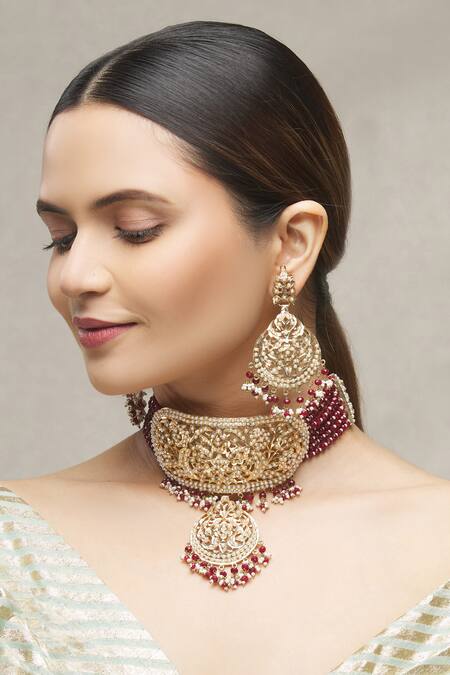 Buy Moh-Maya By Disha Khatri Gold Plated Pearls, Diamonds Jadau Pendant Choker Set Online at Aza Fashions Buy_Moh-Maya By Disha Khatri_Gold Plated Pearls, Diamonds Jadau Pendant Choker Set _Online_at_Aza_Fashions