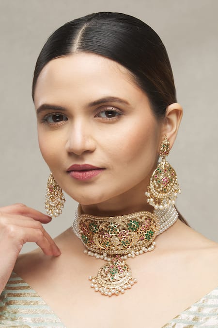 Moh-Maya by Disha Khatri Gold Plated Jadau Pendant Choker Set 