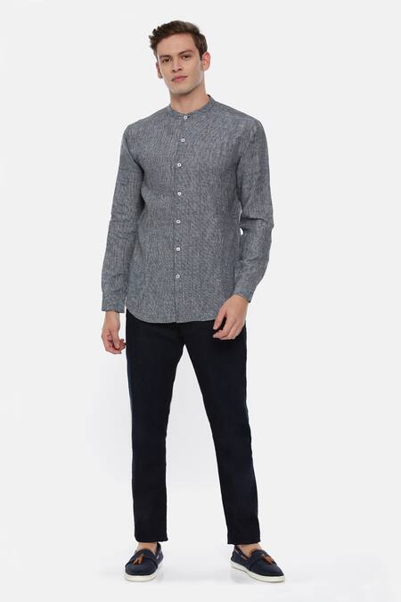 Buy Mayank Modi - Men Blue 100% Linen Checkered Shirt Online at Aza Fashions Buy_Mayank Modi - Men_Blue 100% Linen Checkered Shirt _Online_at_Aza_Fashions