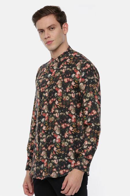 Mayank Modi - Men Black 100% Linen Printed Shirt Online at Aza Fashions Mayank Modi - Men_Black 100% Linen Printed Shirt _Online_at_Aza_Fashions