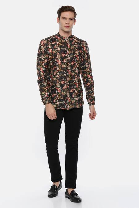 Buy Mayank Modi - Men Black 100% Linen Printed Shirt Online at Aza Fashions Buy_Mayank Modi - Men_Black 100% Linen Printed Shirt _Online_at_Aza_Fashions