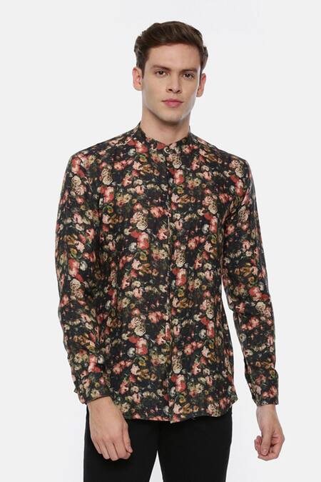 Shop Mayank Modi - Men Black 100% Linen Printed Shirt Online at Aza Fashions Shop_Mayank Modi - Men_Black 100% Linen Printed Shirt _Online_at_Aza_Fashions