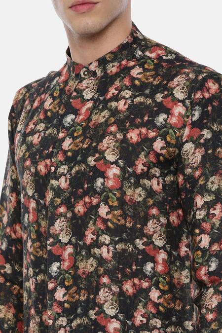 Mayank Modi - Men Black 100% Linen Printed Shirt at Aza Fashions Mayank Modi - Men_Black 100% Linen Printed Shirt _at_Aza_Fashions